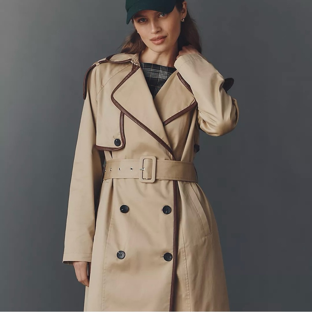 Avec Les Filles Faux Leather Piped Trench Coat